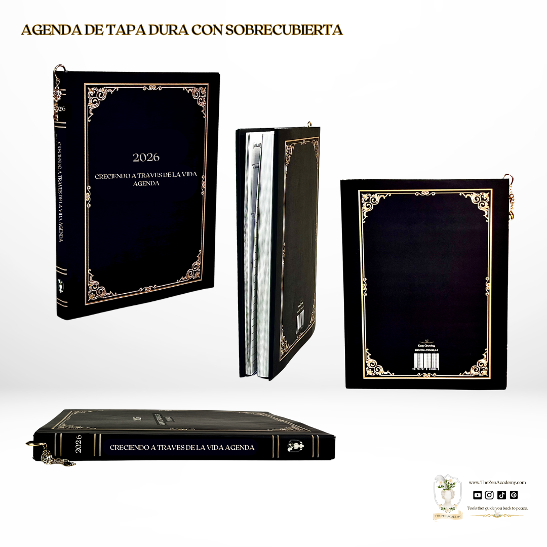 2026 Creciendo a Través de La Vida Agenda - Tapa dura de lino negro | Tu compañero personal para un año de crecimiento