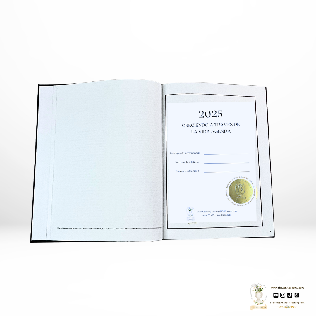 Agenda 2025 Creciendo a Través de La Vida - Tapa dura de lino negro | Tu compañero personal para un año de crecimiento.