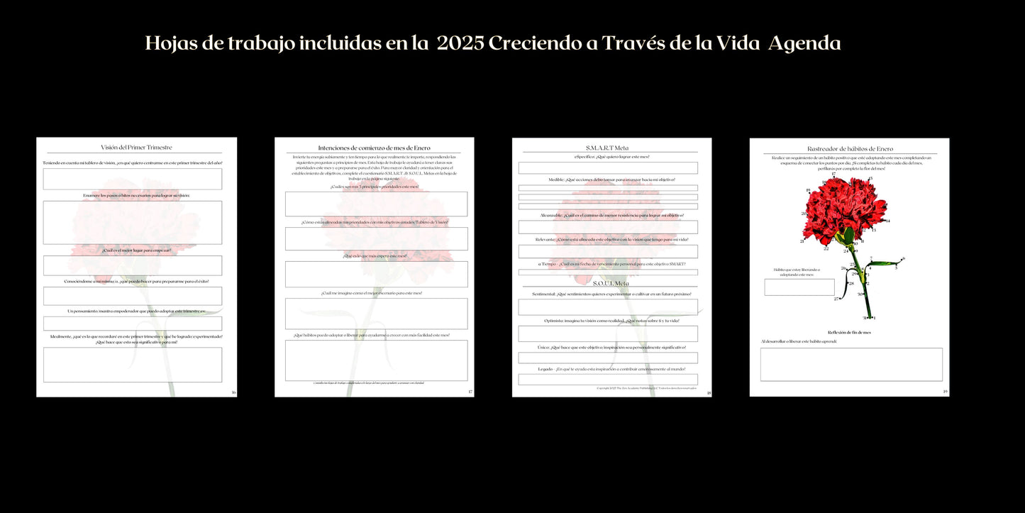 Agenda 2025 Creciendo a Través de La Vida - Tapa dura de lino negro | Tu compañero personal para un año de crecimiento.